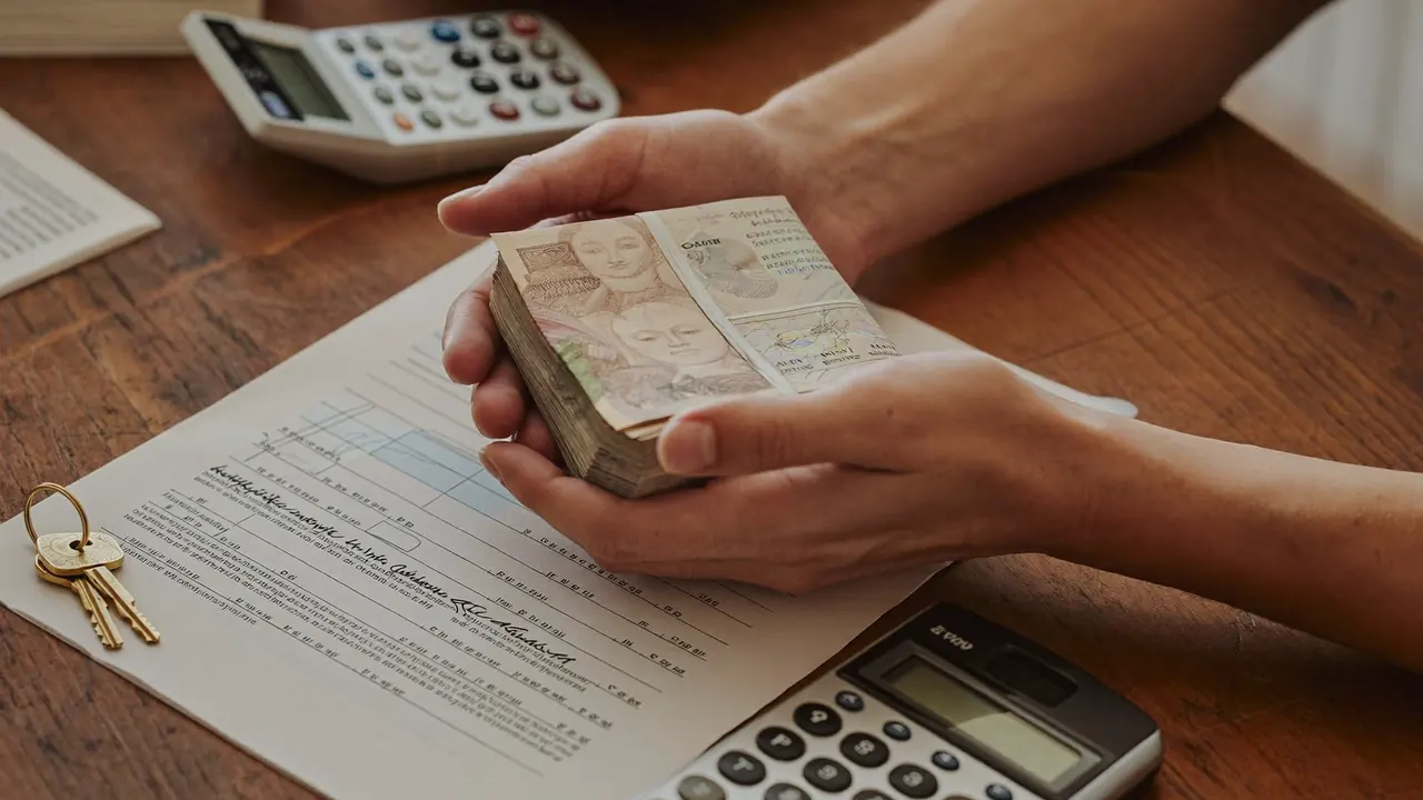 Deposit protection paperwork and a card machine on a desk