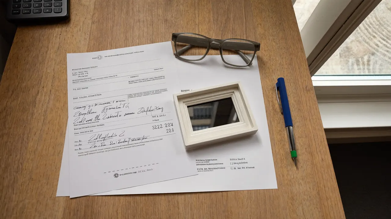 A window installation certificate and guarantee paperwork laid out on a desk